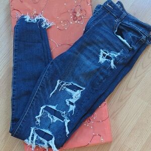 American Eagle Outfitters Dark Blue Distressed Skinny Jeans